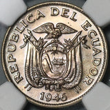 1946 NGC MS 65 Ecuador 20 Centavos GEM BU Coin (21020504C)