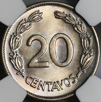 1946 NGC MS 65 Ecuador 20 Centavos GEM BU Coin (21020504C)