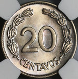 1946 NGC MS 65 Ecuador 20 Centavos GEM BU Coin (21020504C)