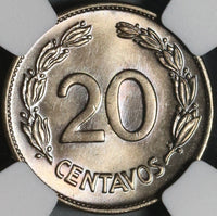 1946 NGC MS 65 Ecuador 20 Centavos GEM BU Coin (21020504C)