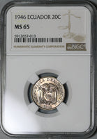 1946 NGC MS 65 Ecuador 20 Centavos GEM BU Coin (21020504C)