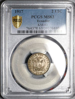 1917 PCGS MS 63 Ecuador 2 1/2 Centavos Mint State Coin (21080902C)