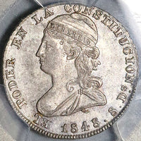 1848/7 PCGS AU 55 Ecuador 2 Reales Quito Mint Liberty Head Silver Coin (22091401C)