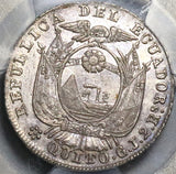 1848/7 PCGS AU 55 Ecuador 2 Reales Quito Mint Liberty Head Silver Coin (22091401C)