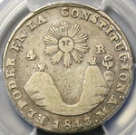 1843 MV PCGS VF Ecuador 4 Reales Quito Sun Volcanos Silver Coin (23011002C)