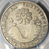 1843 MV PCGS VF Ecuador 4 Reales Quito Sun Volcanos Silver Coin (23011002C)
