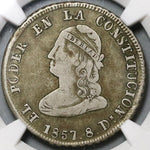 1857 GJ NGC F 15 Ecuador 4 Reales Quito Liberty Head Silver Coin (22070404C)