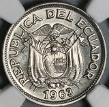 1963 NGC MS 66 Ecuador 50 Centavos Gem BU Mint State Coin (21052404C)