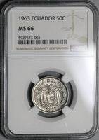 1963 NGC MS 66 Ecuador 50 Centavos Gem BU Mint State Coin (21052404C)