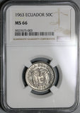 1963 NGC MS 66 Ecuador 50 Centavos Gem BU Mint State Coin (21052404C)