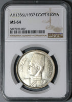 1937 NGC MS 64 Egypt 10 Piastres Farouk Silver Mint State Coin (20101201C)