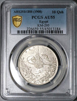 1908 PCGS AU 55 Egypt Ottoman 10 Qirsh 1293/33H Heaton Silver Coin POP 1/2 (22112502C)