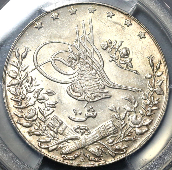 1914 PCGS MS 64 Egypt 10 Qirsh 1327/6 AH Ottoman Empire Silver Coin (19122702C)