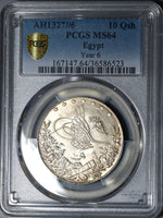 1914 PCGS MS 64 Egypt 10 Qirsh 1327/6 AH Ottoman Empire Silver Coin (19122702C)