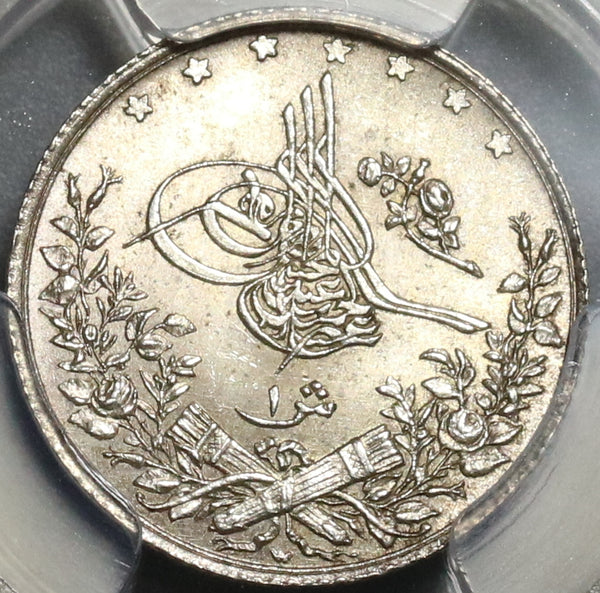 1885 PCGS UNC  Det Egypt Ottoman Empire 1 Qirsh 1293/10W Silver Coin (20011201C)