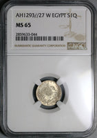 1901 NGC MS 65 Egypt 1 Qirsh Ottoman Empire 1293/27W Silver Coin POP 2/0 (21112101C)