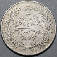 1911-H Egypt 20 Qirsh Ottoman Empire Silver Crown 1327/3 Heaton Mint Coin (20051302R)