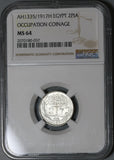 1917-H NGC MS 64 Egypt 2 Piastres Britain Occupation Silver Coin (20012401C)