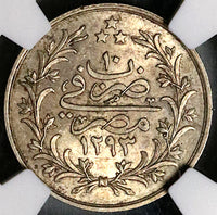 1885 NGC MS 62 Egypt 2 Qirsh Ottoman Empire 1293/10W Silver Coin (23010201C)