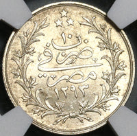 1885 NGC MS 64 Egypt 2 Qirsh Ottoman Empire 1293/10W Silver Coin (21062402C)