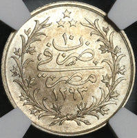 1885 NGC MS 65 Egypt 2 Qirsh Ottoman Empire 1293/10W Silver Coin (21062403C)