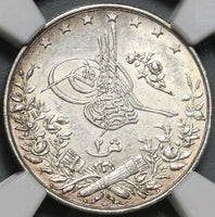 1898 NGC MS 63 Egypt 2 Qirsh Ottoman Emp 1293/24W 500K Silver Coin POP 3/2 (21052002D)