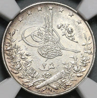 1898 NGC MS 63 Egypt 2 Qirsh Ottoman Emp 1293/24W Silver 500K Coin POP 2/1 (21052002D)