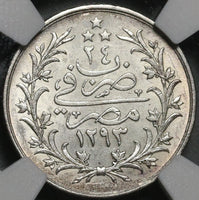 1898 NGC MS 63 Egypt 2 Qirsh Ottoman Emp 1293/24W 500K Silver Coin POP 3/2 (21052002D)