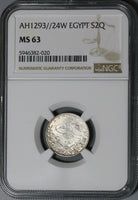 1898 NGC MS 63 Egypt 2 Qirsh Ottoman Emp 1293/24W 500K Silver Coin POP 3/2 (21052002D)