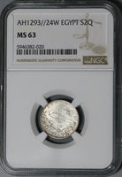 1898 NGC MS 63 Egypt 2 Qirsh Ottoman Emp 1293/24W Silver 500K Coin POP 2/1 (21052002D)