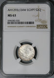 1898 NGC MS 63 Egypt 2 Qirsh Ottoman Emp 1293/24W 500K Silver Coin POP 3/2 (21052002D)