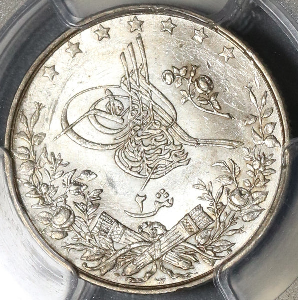 1898 PCGS MS 64 Egypt Ottoman Empire 2 Qirsh 1293/24W Silver Key Date 500K Coin (20011802C)