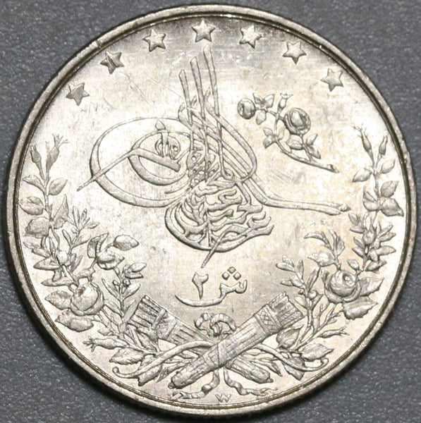 1898 Egypt Ottoman Empire UNC Silver 2 Qirsh 1293/24W Coin (21032106R