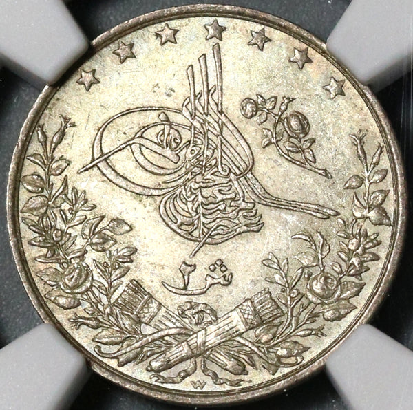 1901 NGC MS 64 Egypt 2 Qirsh Ottoman Empire 1293/27W Silver Coin POP 4/1 (21052001D)