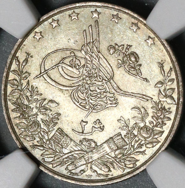 1901 NGC MS 64 Egypt 2 Qirsh Ottoman Empire 1293/27W Silver