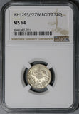 1901 NGC MS 64 Egypt 2 Qirsh Ottoman Empire 1293/27W Silver Coin POP 4/1 (21052001D)