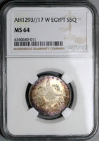 1892 NGC MS 64 Egypt Ottoman 5 Qirsh 1293/17W Silver Key Coin POP 3/1 (22071901C)