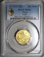 1741 PCGS MS 63 Egypt Gold 1 Zeri Mahbub 1143-XII AH Mint State Coin (19091501C)