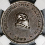 1892 NGC AU 58 El Salvador 1 Centavo Rare Liberty Cap 14K Coin (20030402C)