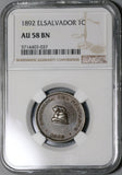 1892 NGC AU 58 El Salvador 1 Centavo Rare Liberty Cap 14K Coin (20030402C)