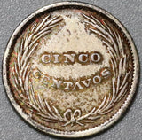 1892-CAM El Salvador Silver 5 Centavos Rare VF Coin <80,000 Minted (21030703R)