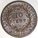 1828-A NGC MS 63 French Colonies 10 Centimes Charles X France Coin (20021802C)