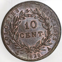 1828-A NGC MS 63 French Colonies 10 Centimes Charles X France Coin (20021802C)