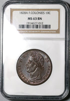 1828-A NGC MS 63 French Colonies 10 Centimes Charles X France Coin (20021802C)