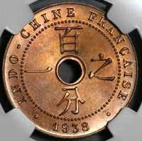 1938-A NGC MS 65 RED French Indo China Vietnam Mint State Coin (20062101C)