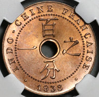 1938-A NGC MS 65 RED French Indo China Vietnam Mint State Coin (20062101C)
