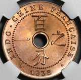 1938-A NGC MS 65 RED French Indo China Vietnam Mint State Coin (20062101C)