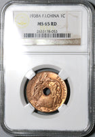 1938-A NGC MS 65 RED French Indo China Vietnam Mint State Coin (20062101C)