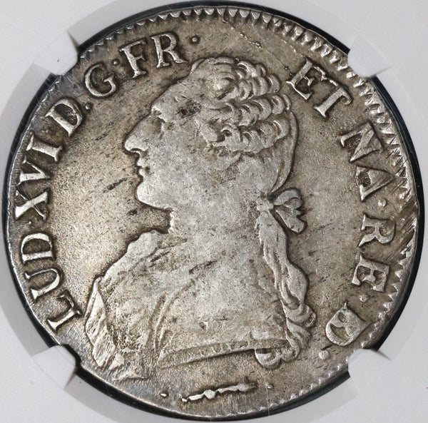 1782-Cow NGC XF 40 France Louis XVI Ecu Crown Silver Bern Coin (20112301C)