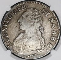 1782-Cow NGC XF 40 France Louis XVI Ecu Crown Silver Bern Coin (20112301C)